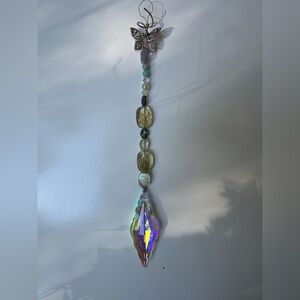 Iridescent Crystal and Bead Suncatcher with butterfly accent